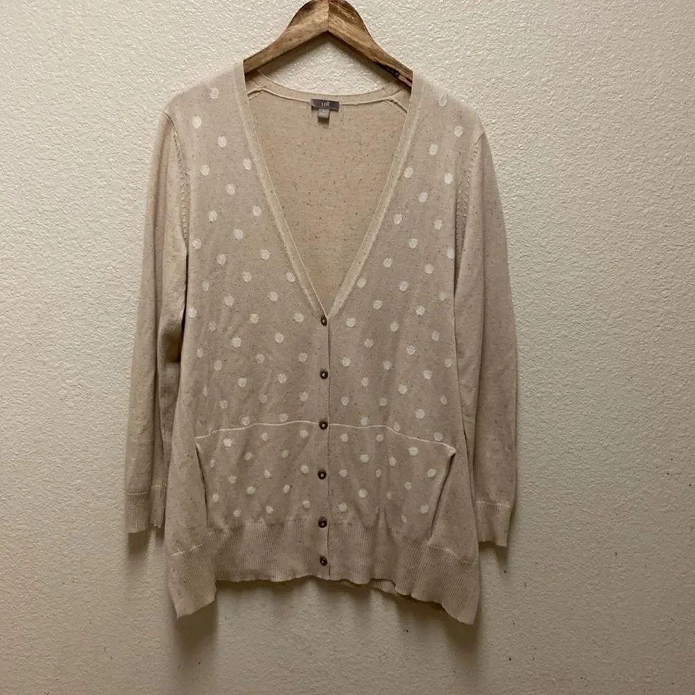 J. Jill Polka Dot V Neck Cardigan Medium